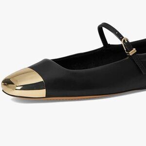 DOLCE VITA Women's Reyes Toe Cap Ballet Flat, Black 5.5